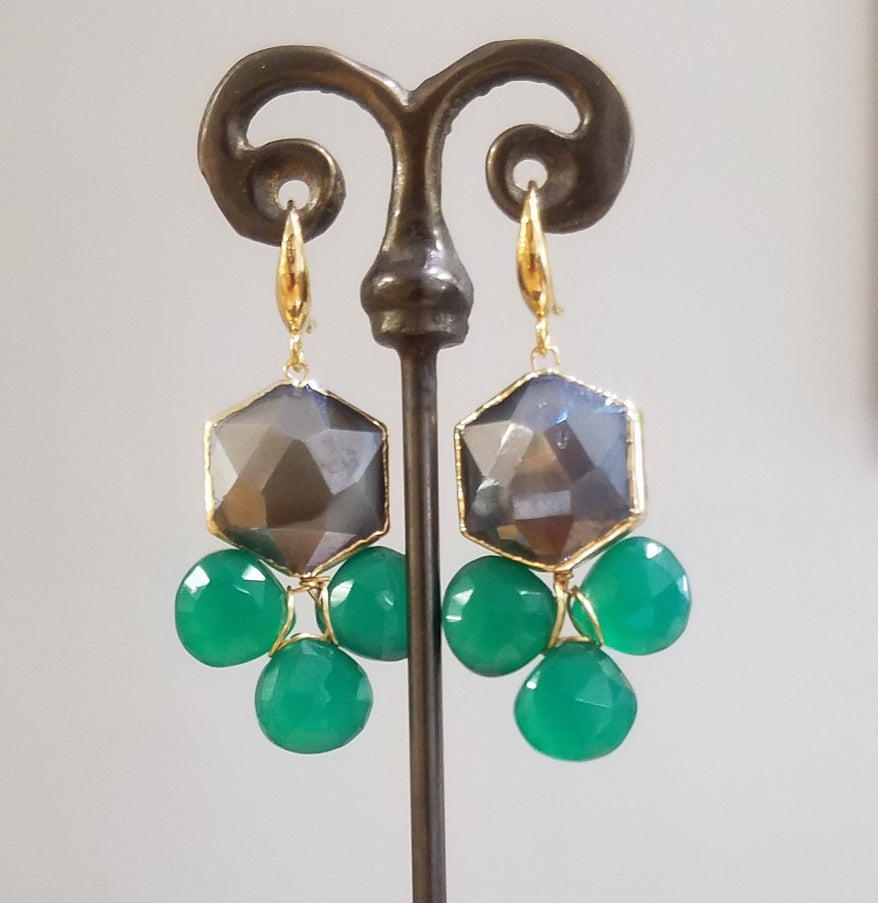 Green Onyx and Moonstone earrings, handcrafted by Antiqua Jewelry