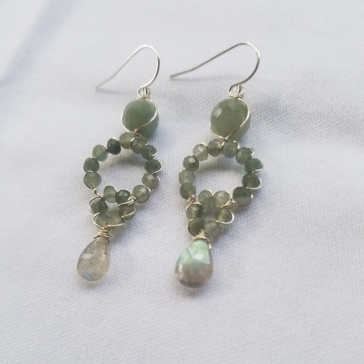 Corona green earrings, handcrafted by Antiqua Jewelry