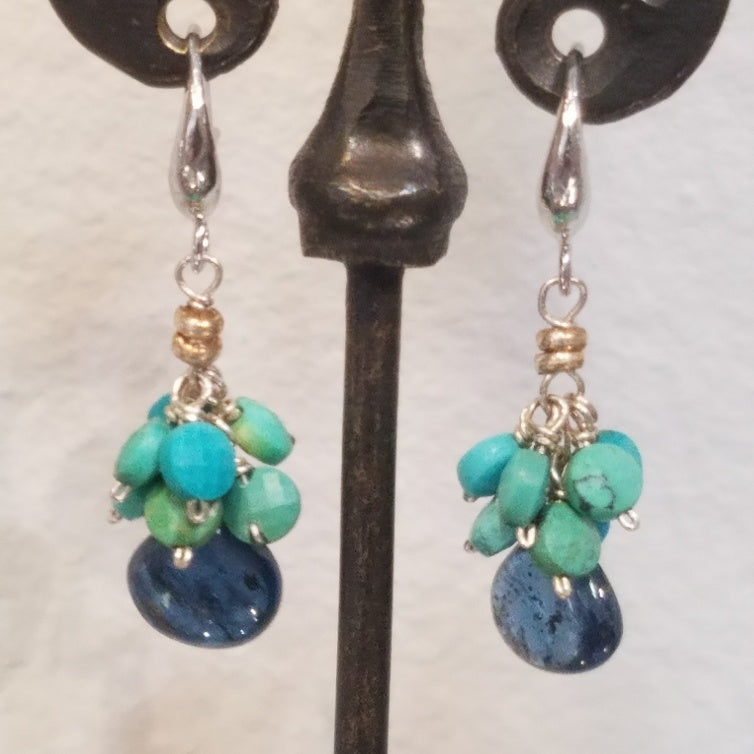 Kyanite and Turquoise earrings in blue, handcrafted by Antiqua Jewelry