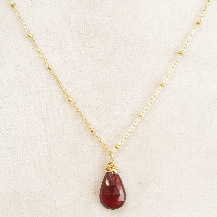 Majestic Garnet necklace in red, handcrafted by Antiqua Jewelry