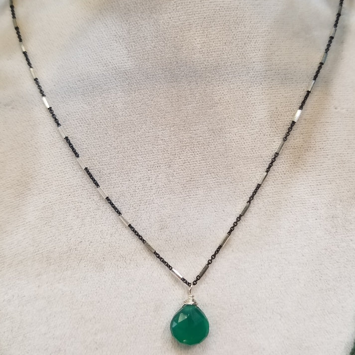 Drop of green necklace, handcrafted by Antiqua Jewelry