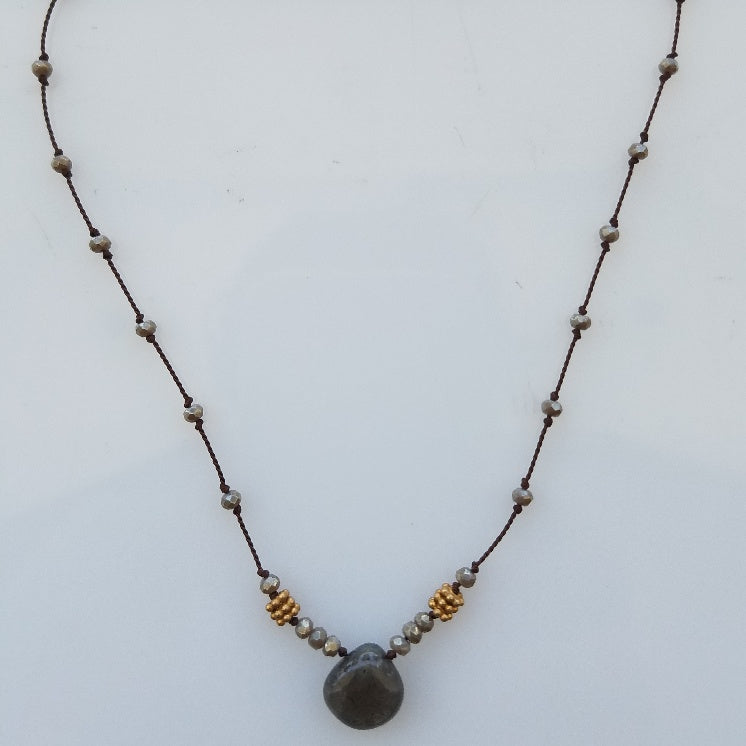 Grey Moonstone silk necklace, handcrafted by Antiqua Jewelry