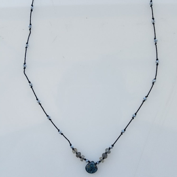 Kyanite silk necklace in blue, handcrafted by Antiqua Jewelry