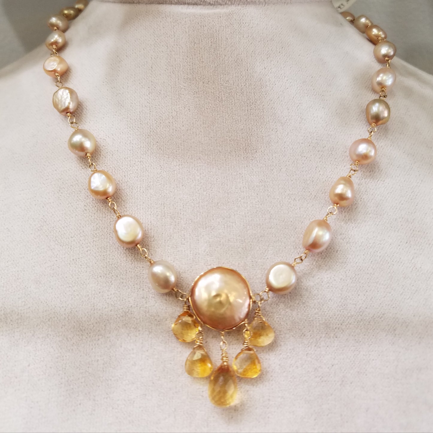 Chandelier necklace, handcrafted by Antiqua Jewelry