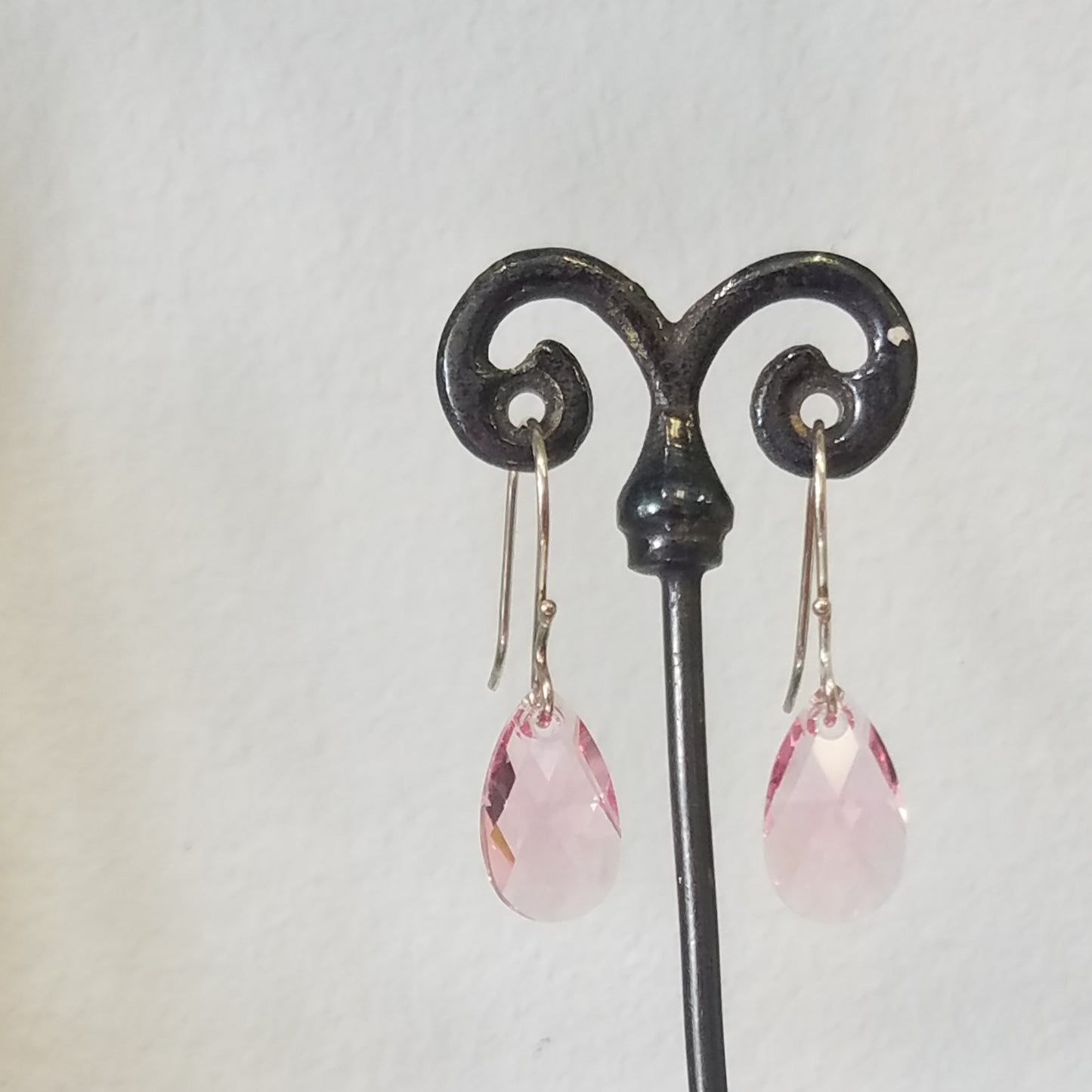 Pink crystal earrings, handcrafted by Antiqua Jewelry