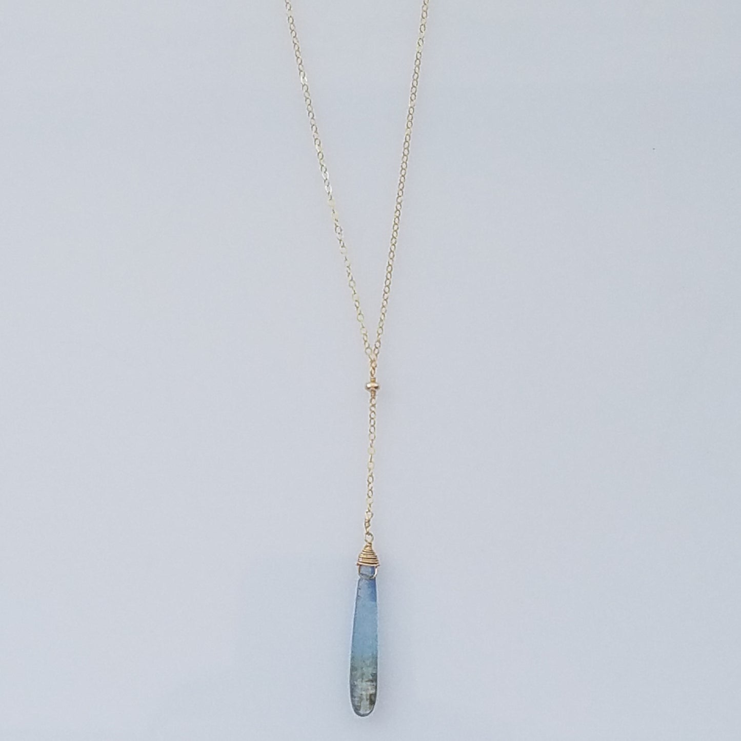 Kyanite drop necklace in blue, handcrafted by Antiqua Jewelry