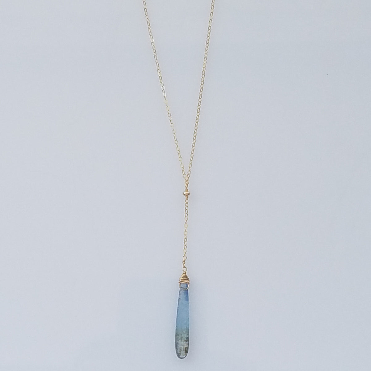 Kyanite drop necklace in blue, handcrafted by Antiqua Jewelry