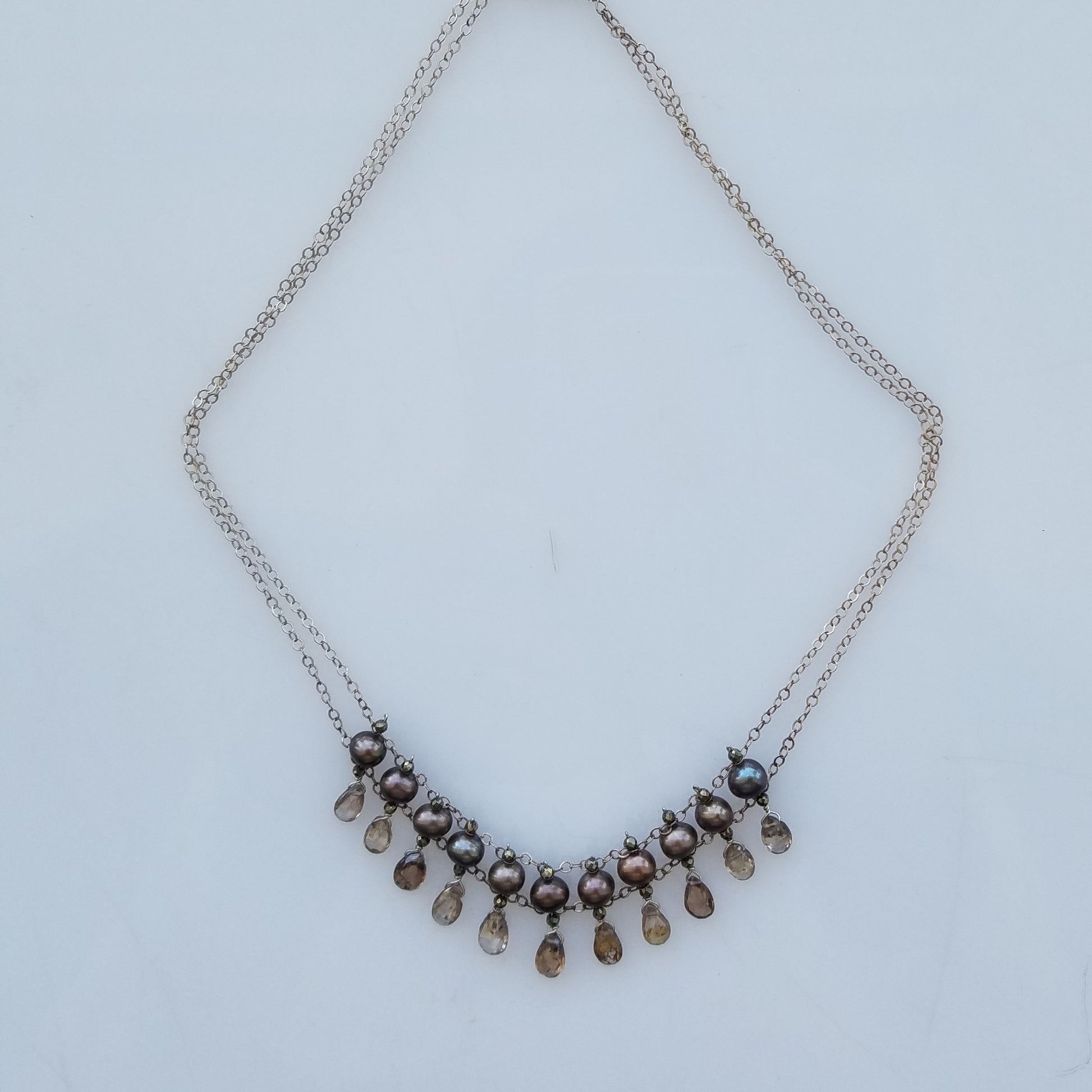 Brown Pearl and Zircon necklace, handcrafted by Antiqua Jewelry
