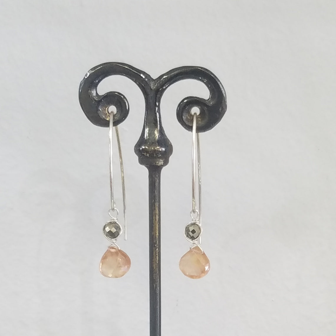 Peach Zircon earrings in orange, handcrafted by Antiqua Jewelry