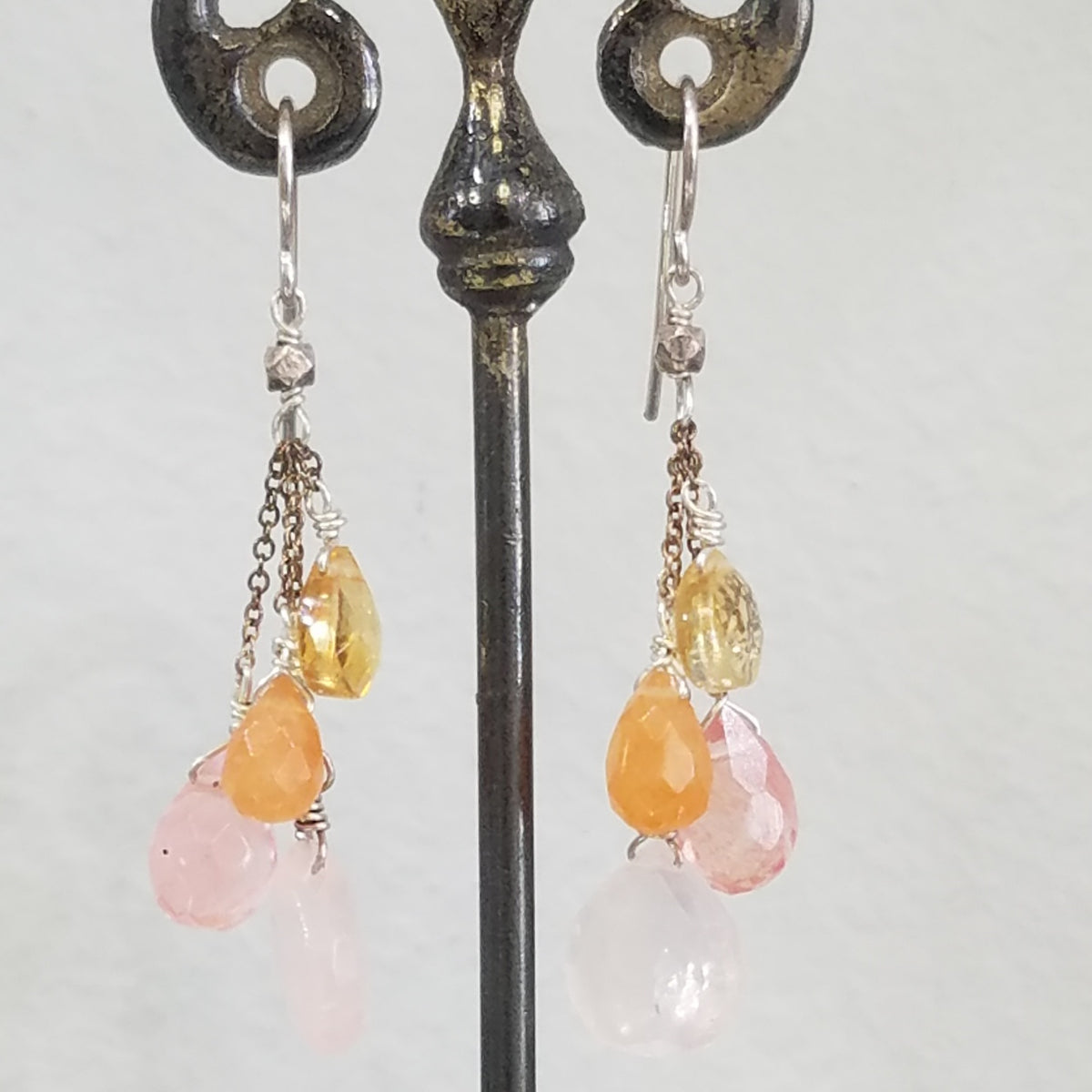 Pink quertet earrings, handcrafted by Antiqua Jewelry