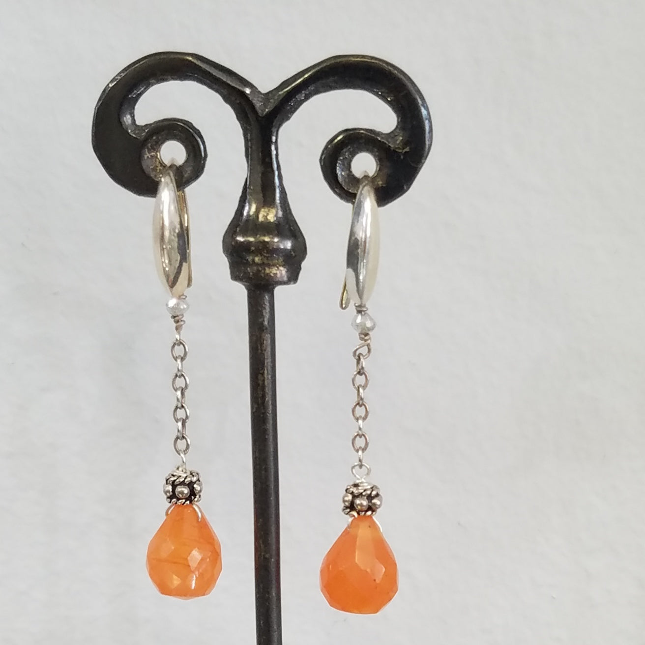 Bright orange Carnelian earrings, handcrafted by Antiqua Jewelry