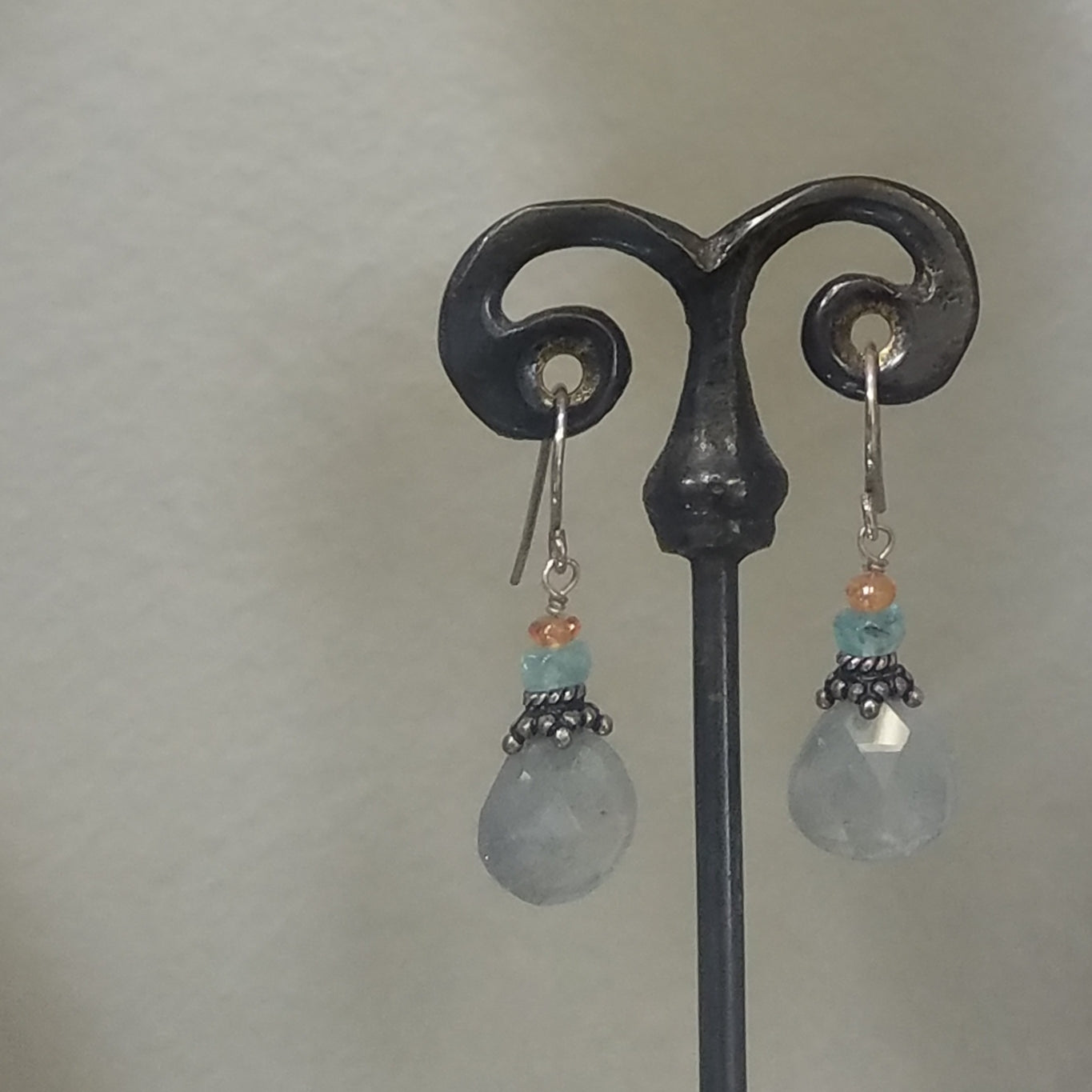 Aquamarine earrings in blue, handcrafted by Antiqua Jewelry