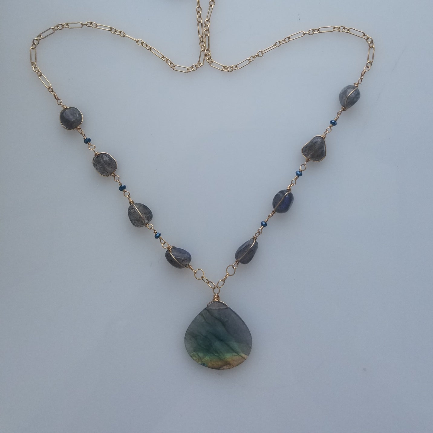Labradorite party necklace in gray, handcrafted by Antiqua Jewelry