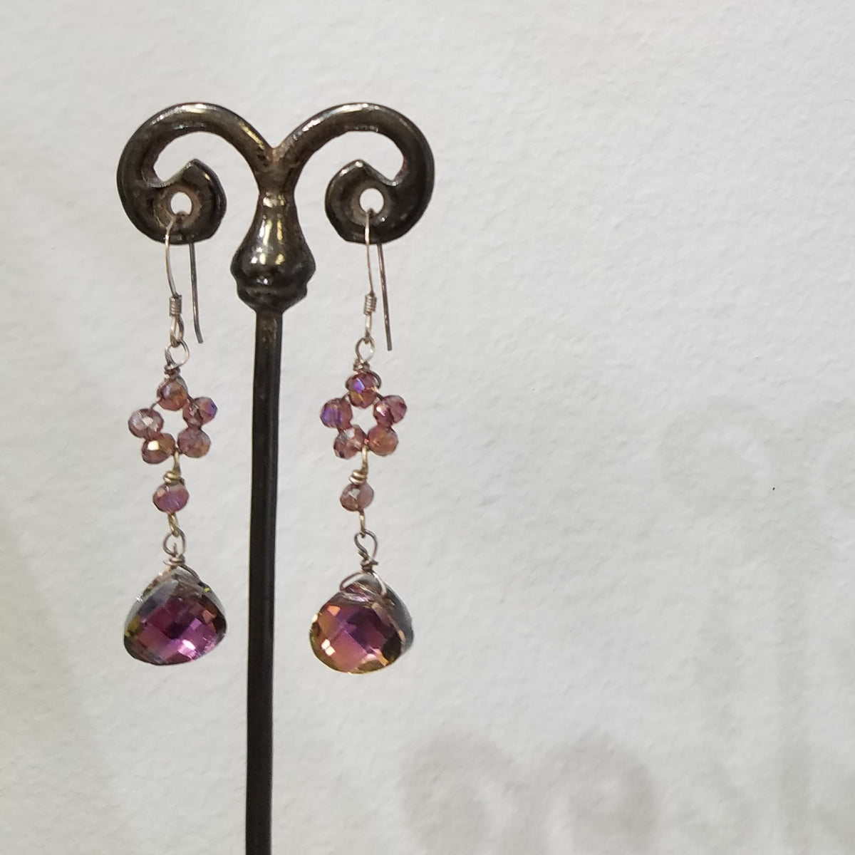 Purple flowers earrings, handcrafted by Antiqua Jewelry