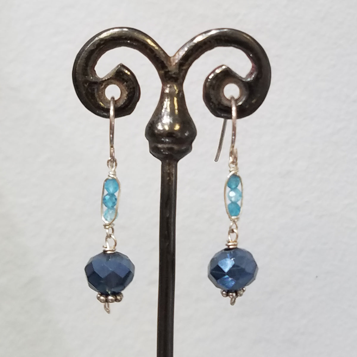 Apatite and blue earrings, handcrafted by Antiqua Jewelry