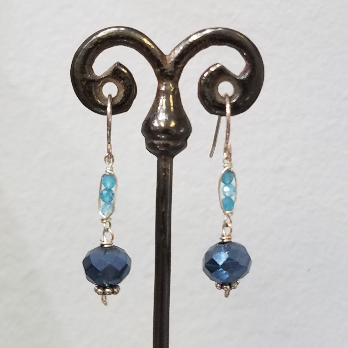 Apatite and blue earrings, handcrafted by Antiqua Jewelry