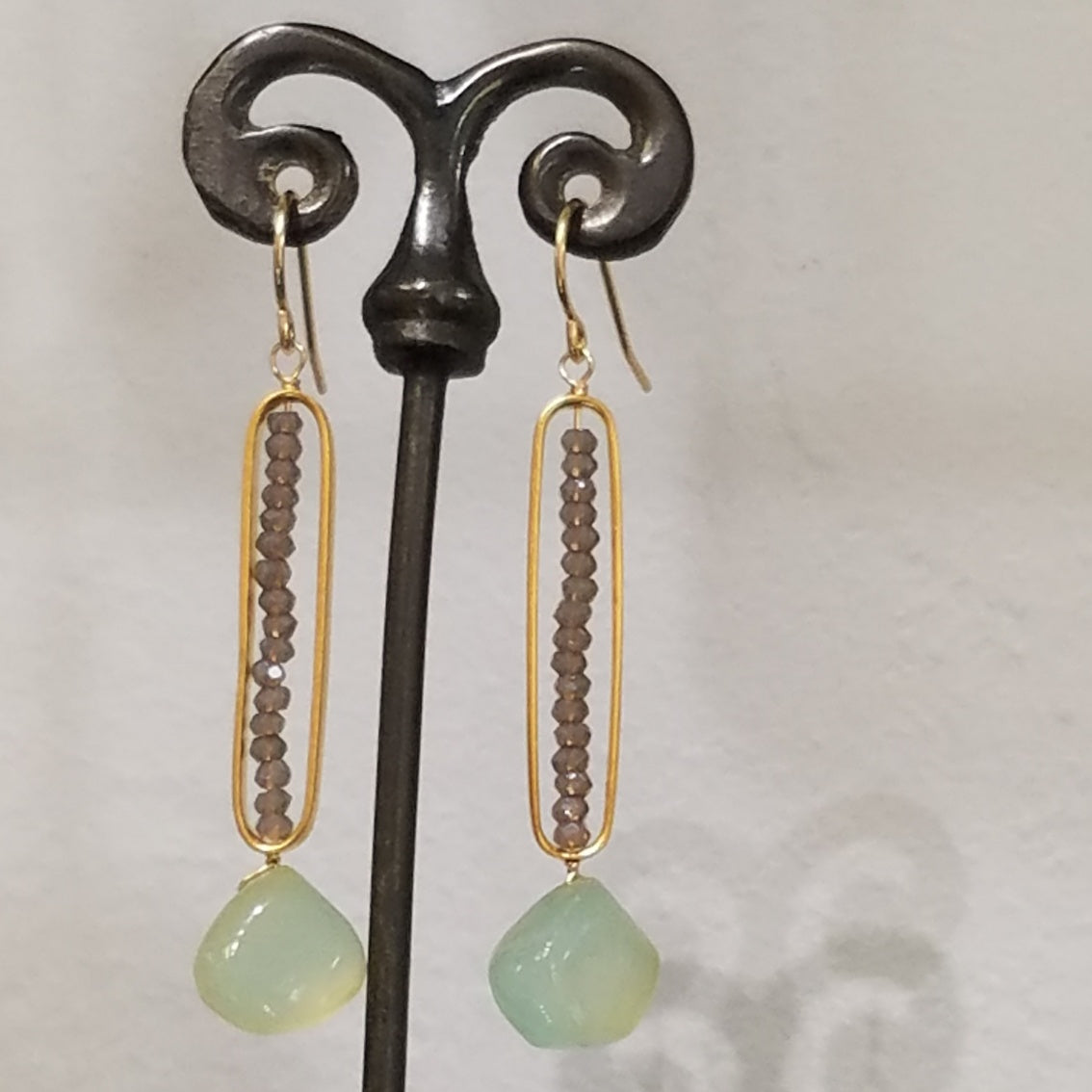 Chalcedoney and incased crystals earrings, handcrafted by Antiqua Jewelry