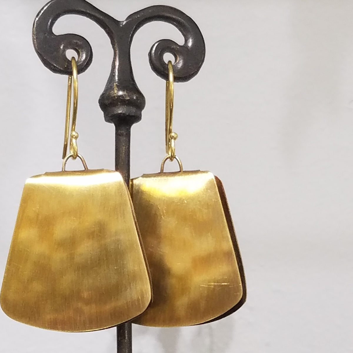 Trapezoid brass earrings in gold, handcrafted by Antiqua Jewelry