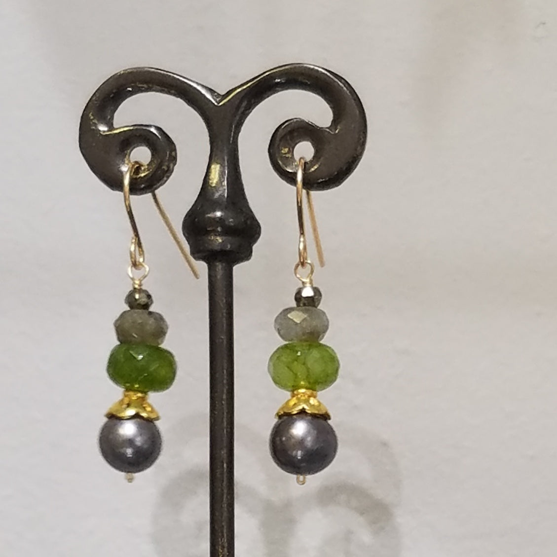 Jade earrings in green, handcrafted by Antiqua Jewelry