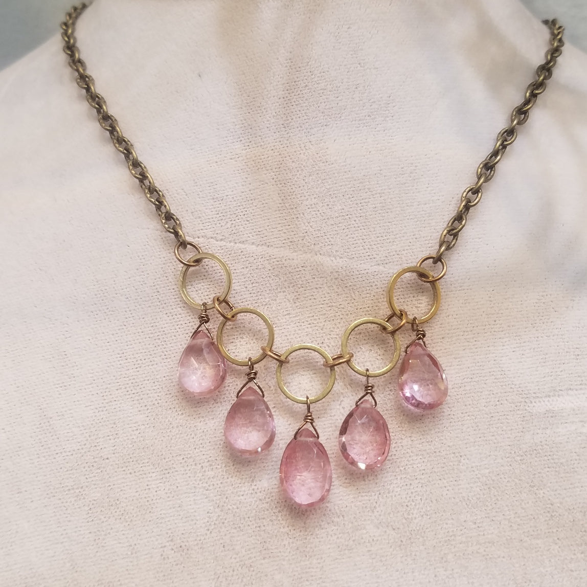 Pink crystals necklace, handcrafted by Antiqua Jewelry