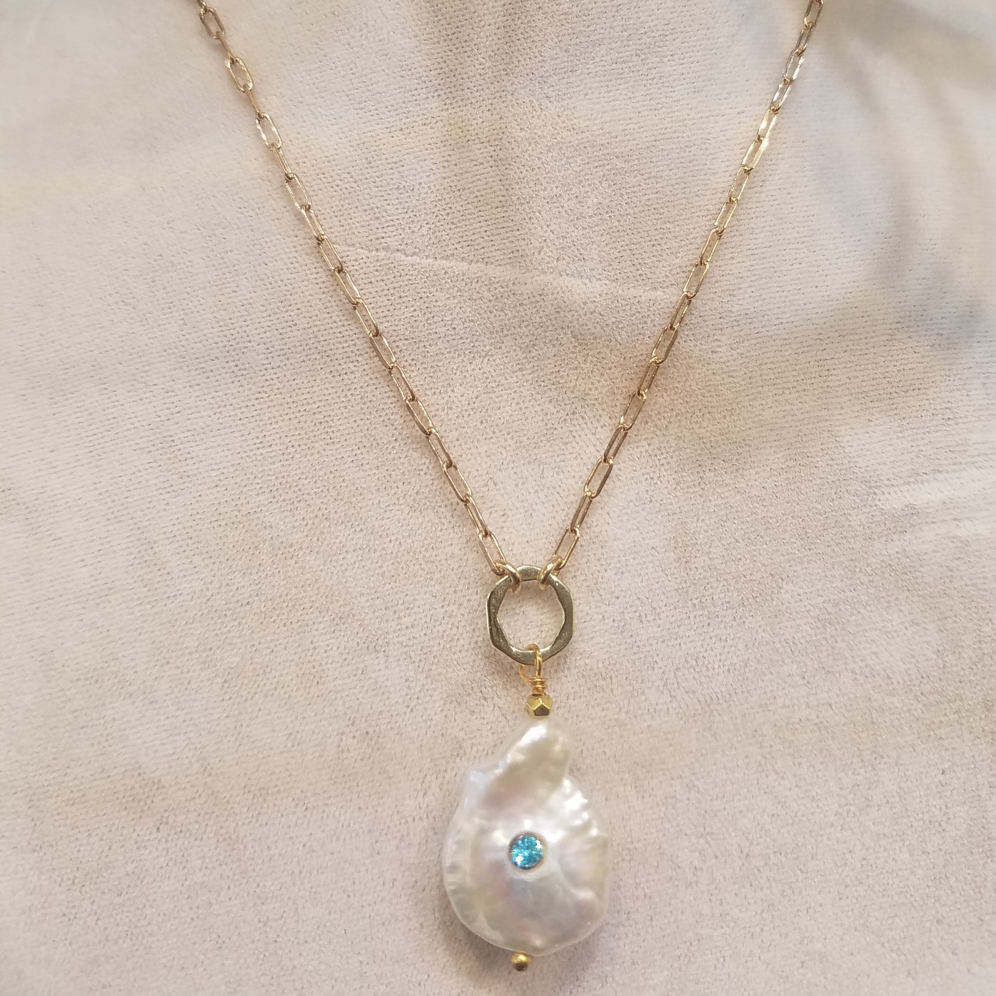 Green dot necklace, handcrafted by Antiqua Jewelry