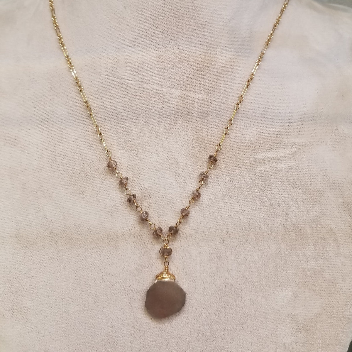 Sliced Moonstone necklace in white, handcrafted by Antiqua Jewelry