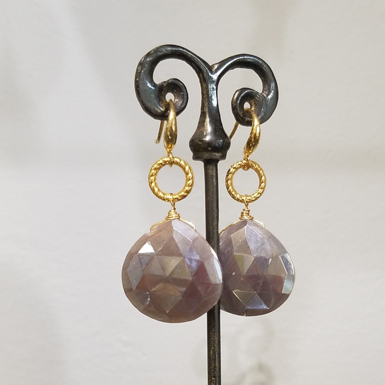Chocolate Moonstone earrings, handcrafted by Antiqua Jewelry