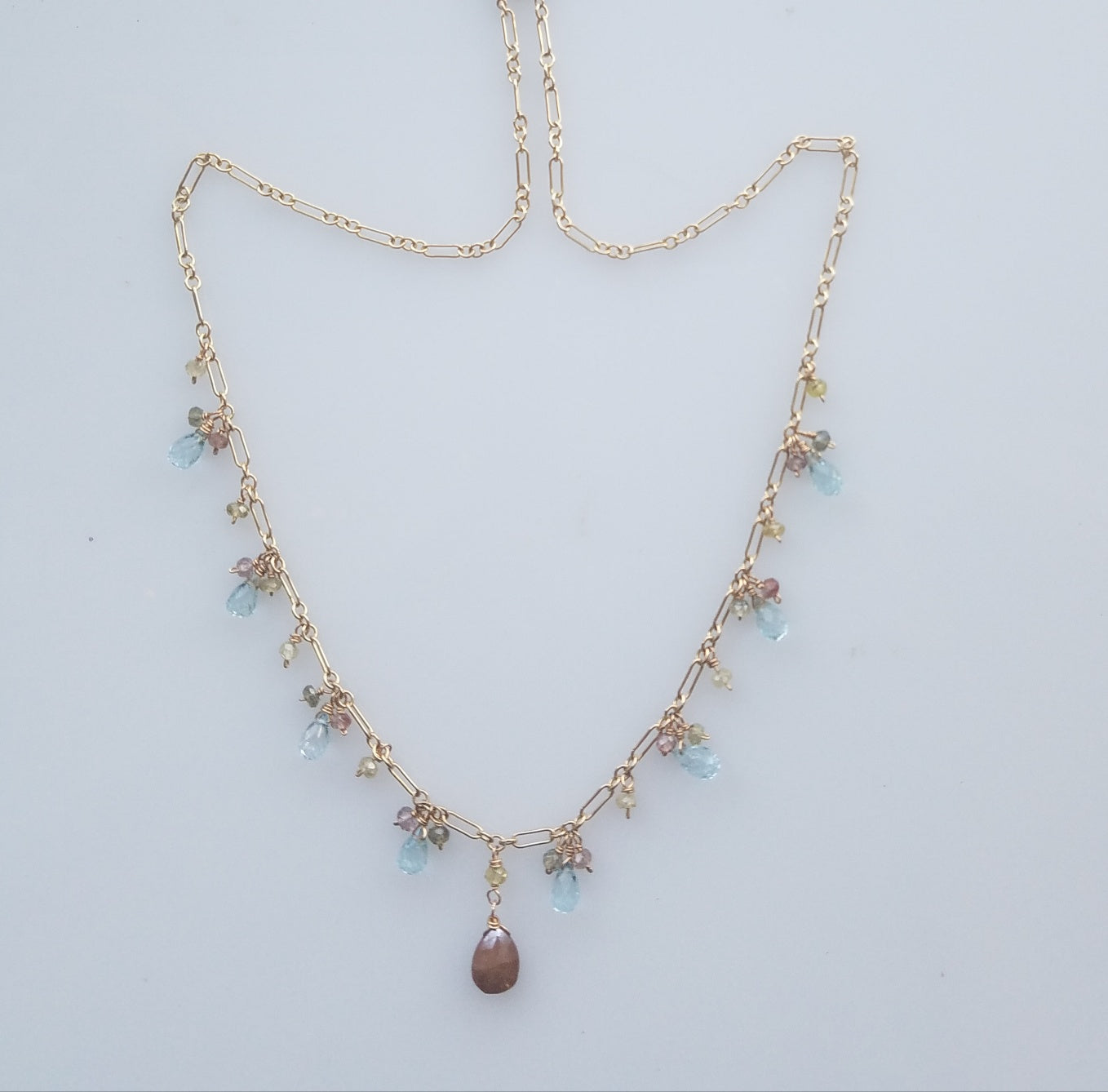 Blue Topaz and Zircon necklace, handcrafted by Antiqua Jewelry