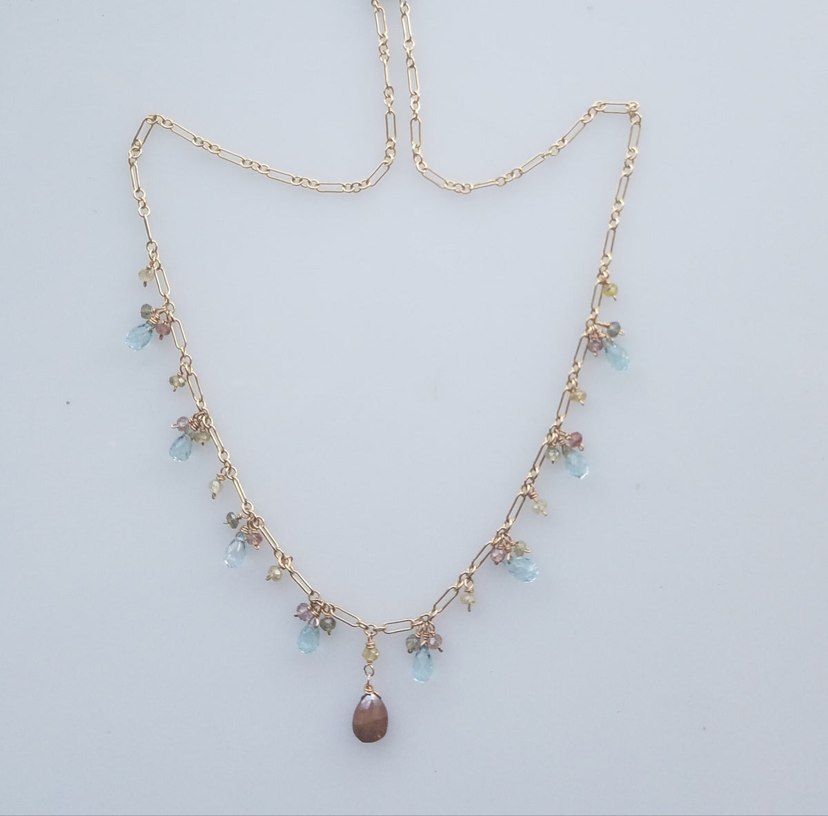 Blue Topaz and Zircon necklace, handcrafted by Antiqua Jewelry