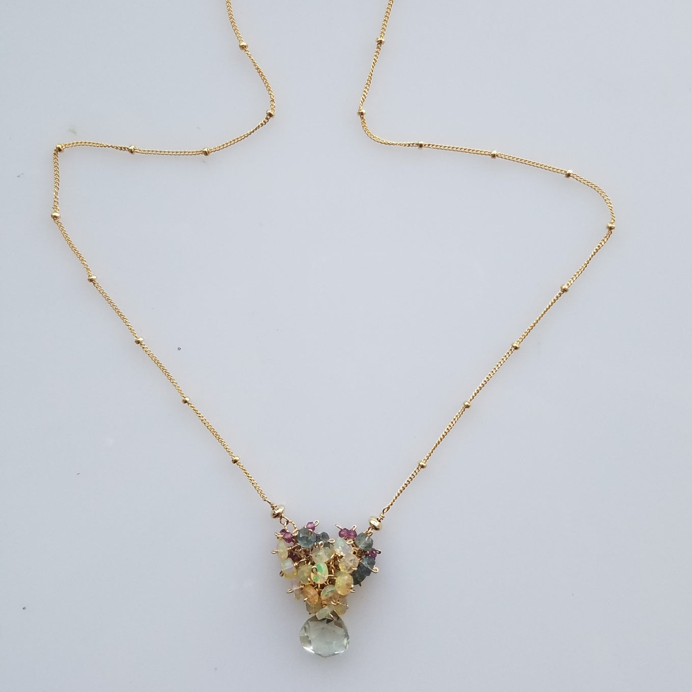 Opal cluster necklace, handcrafted by Antiqua Jewelry