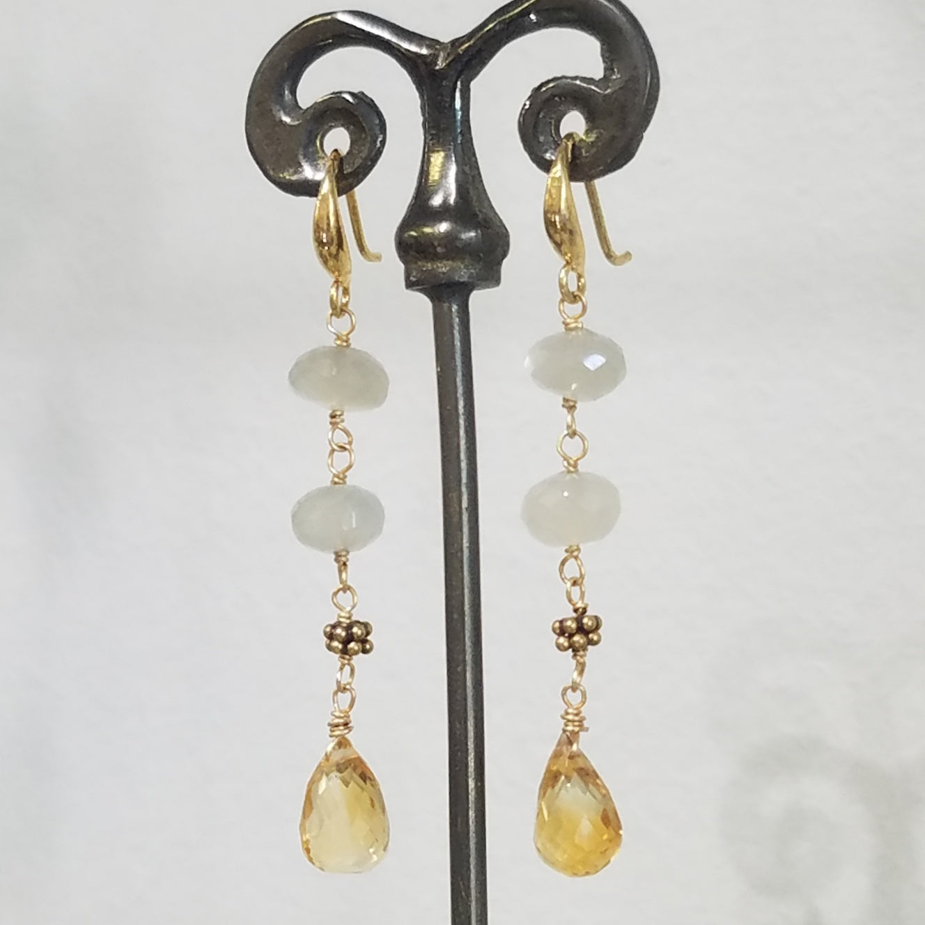 Citrine Moonstone earrings, handcrafted by Antiqua Jewelry