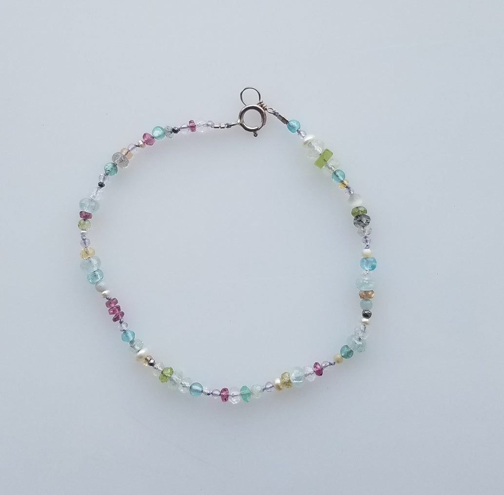 Moonstone and tourmaline bracelet in white, handcrafted by Antiqua Jewelry