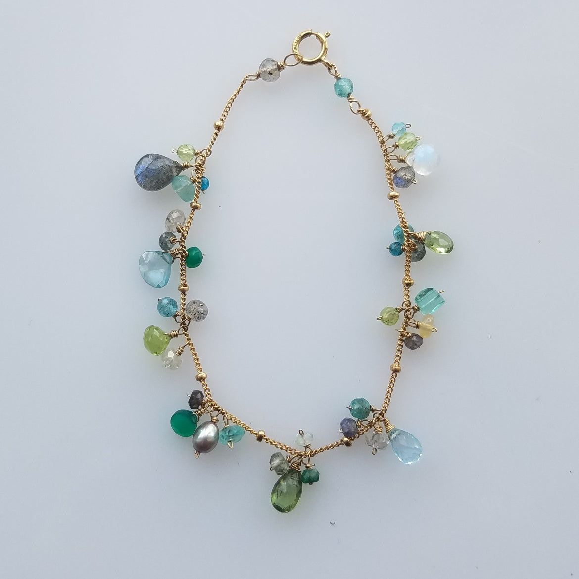 Mixed green bracelet, handcrafted by Antiqua Jewelry