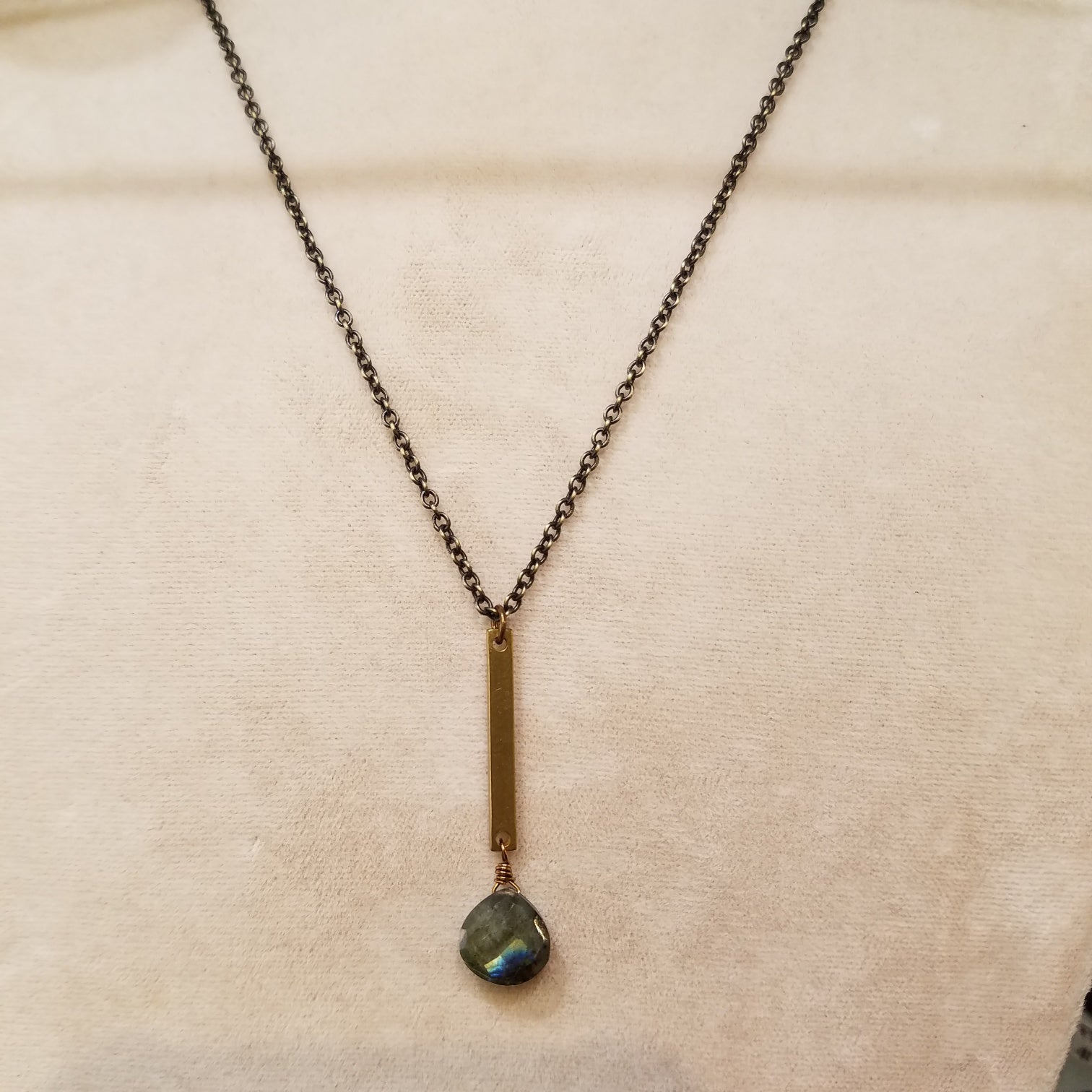 Long bar necklace, handcrafted by Antiqua Jewelry