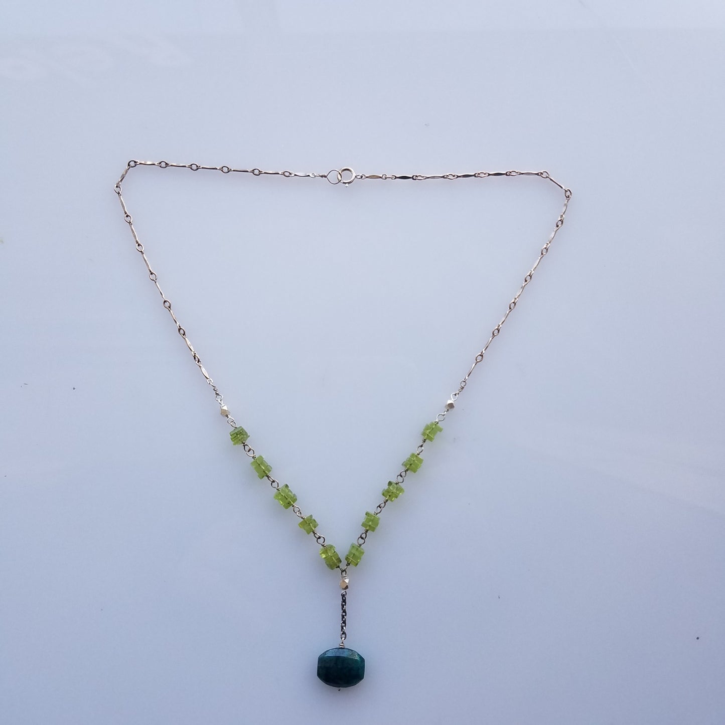 Peridot necklace in green, handcrafted by Antiqua Jewelry
