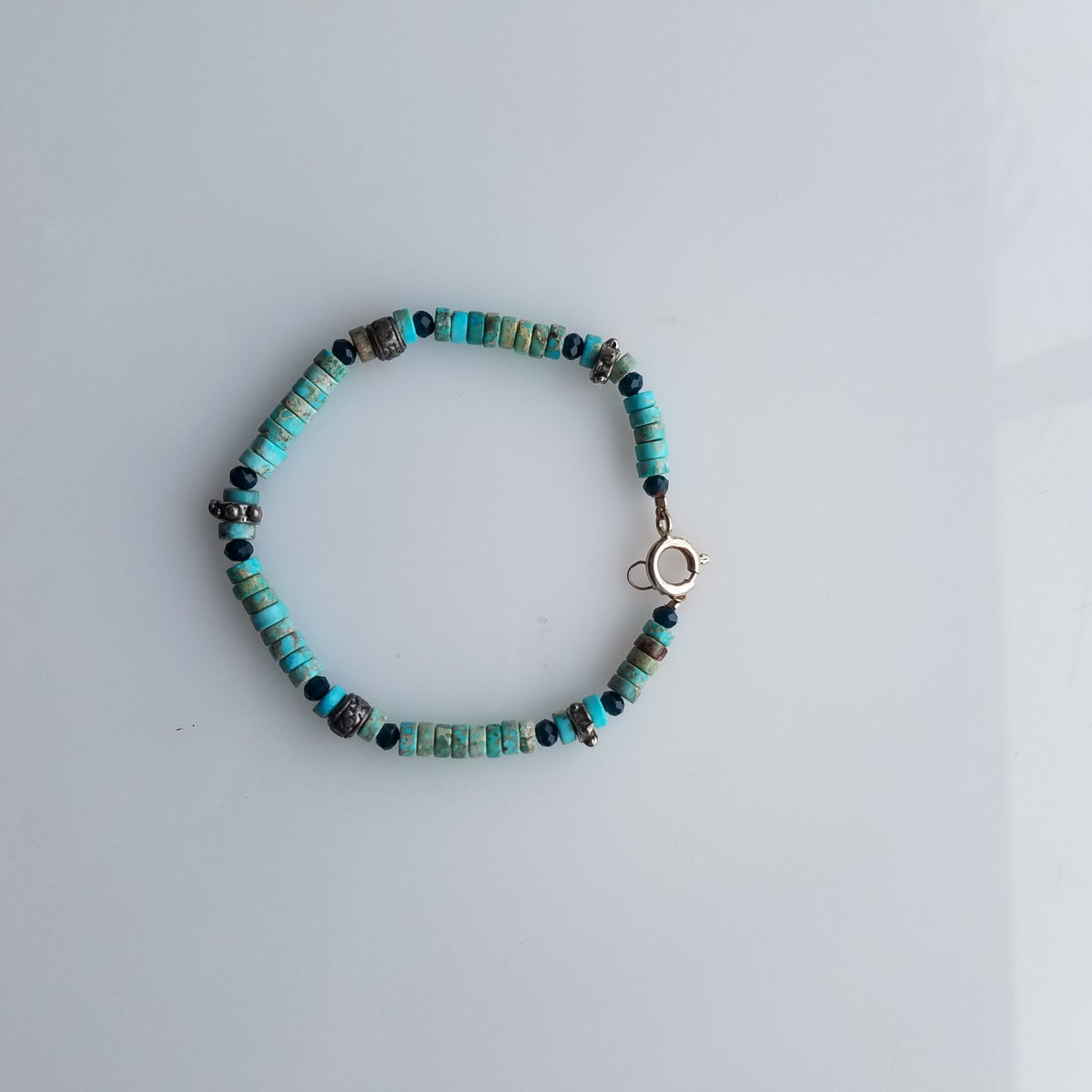 Turquoise and blue bracelet, handcrafted by Antiqua Jewelry