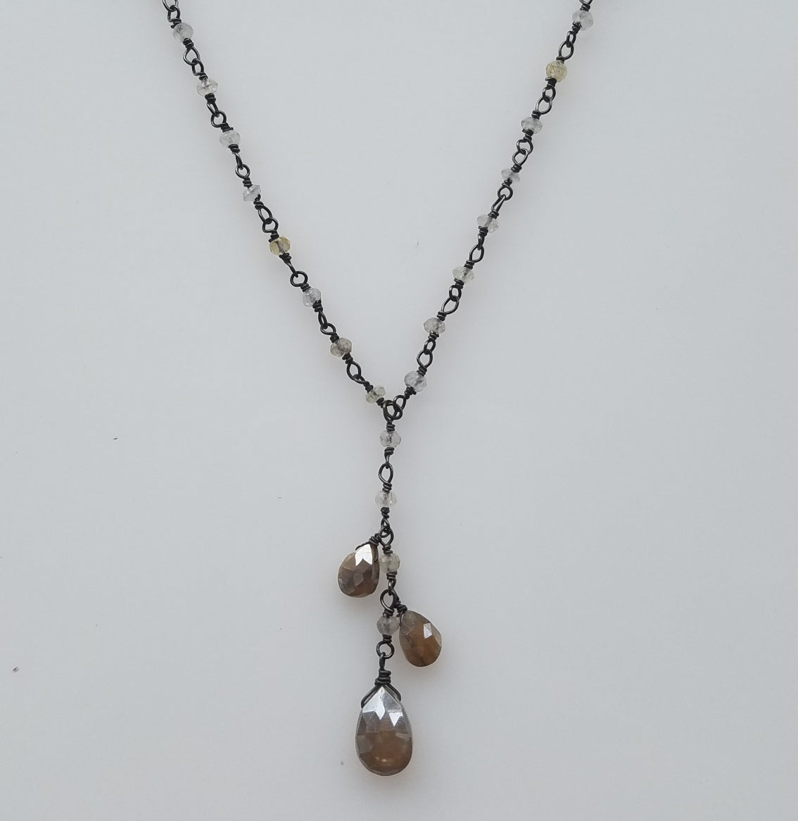 Cascading chocolate moonstone necklace, handcrafted by Antiqua Jewelry