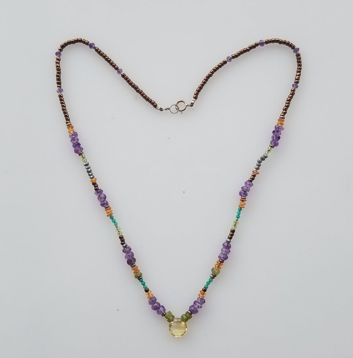 Bright citrine necklace in orange, handcrafted by Antiqua Jewelry