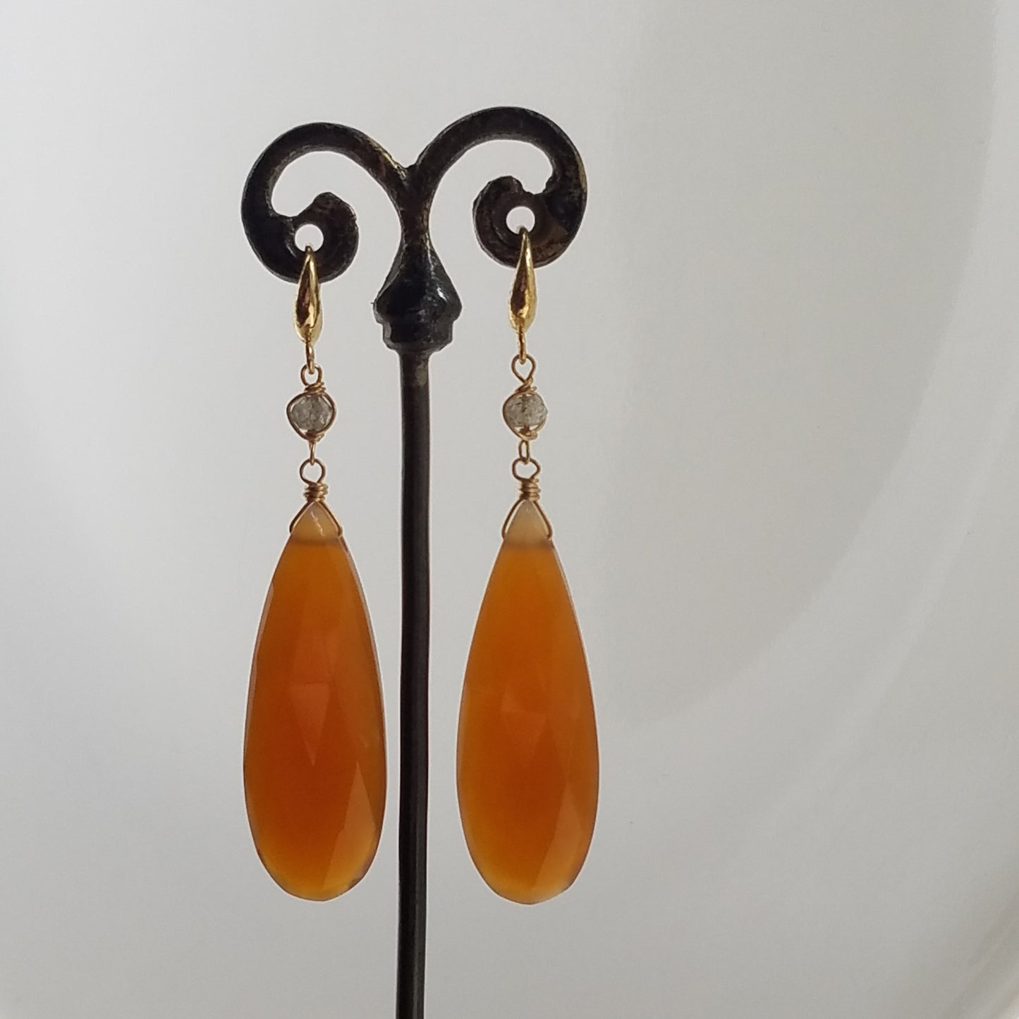 Large carnelian earrings in red, handcrafted by Antiqua Jewelry