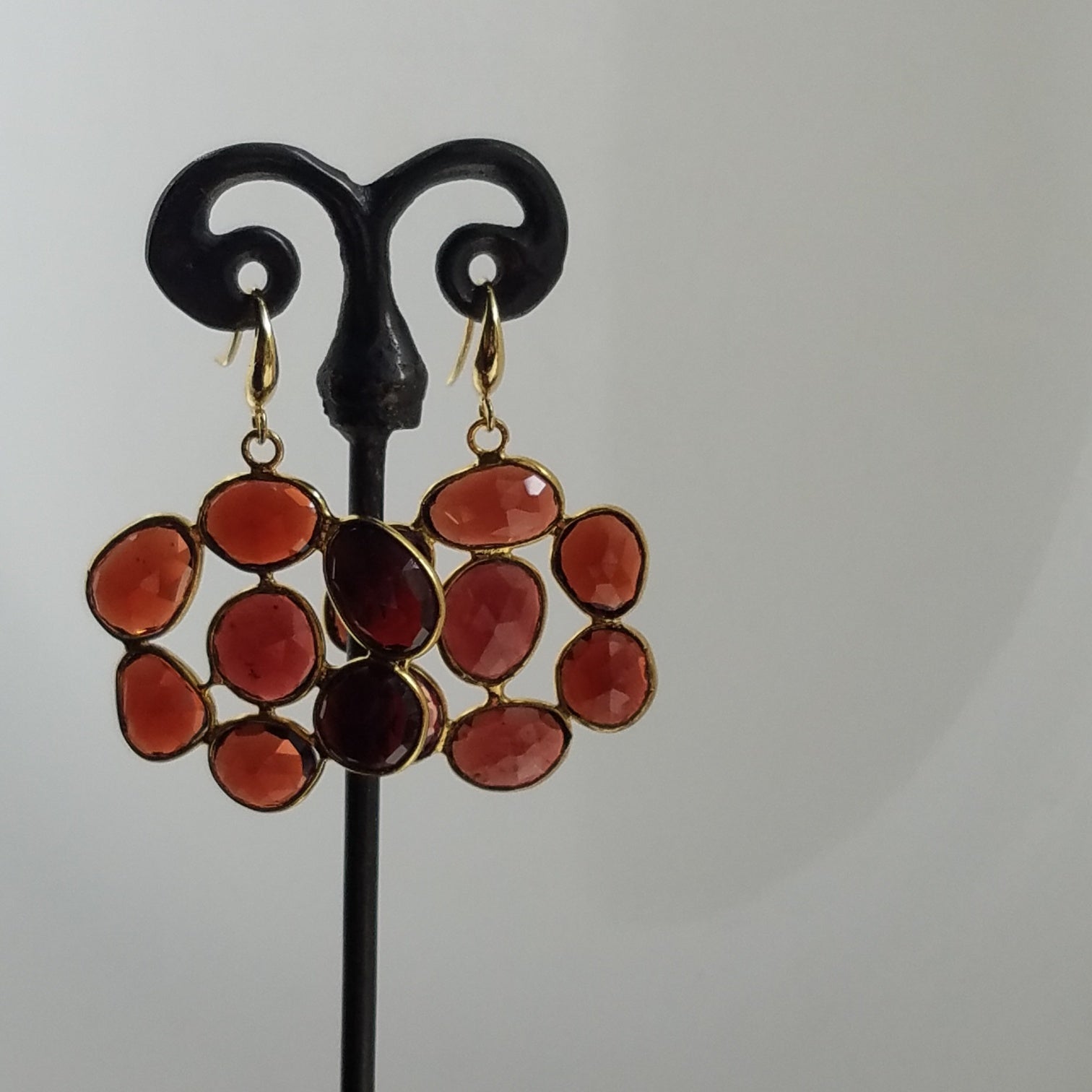 Garnet blooms earrings in red, handcrafted by Antiqua Jewelry