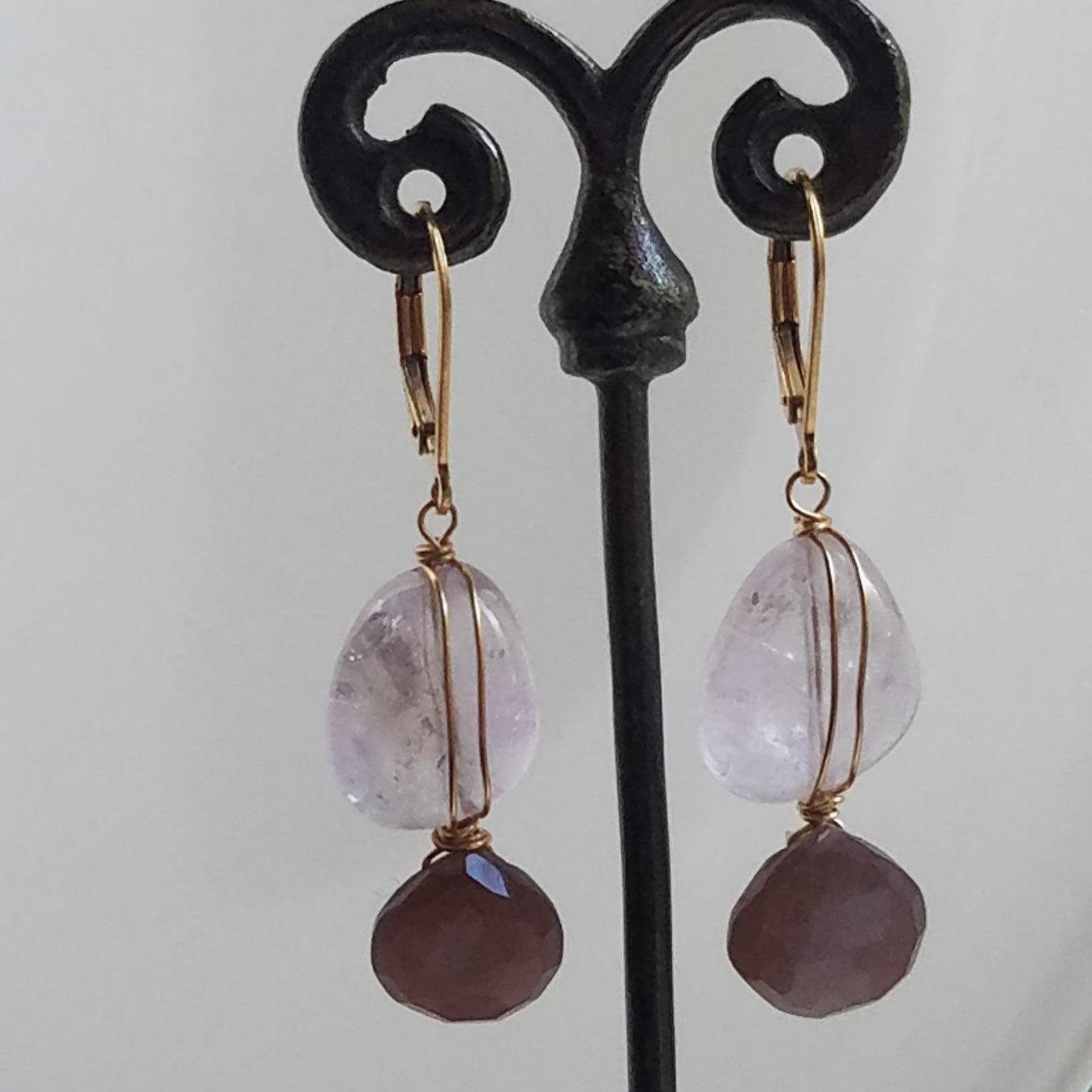 Chocolate Moonstone earrings, handcrafted by Antiqua Jewelry