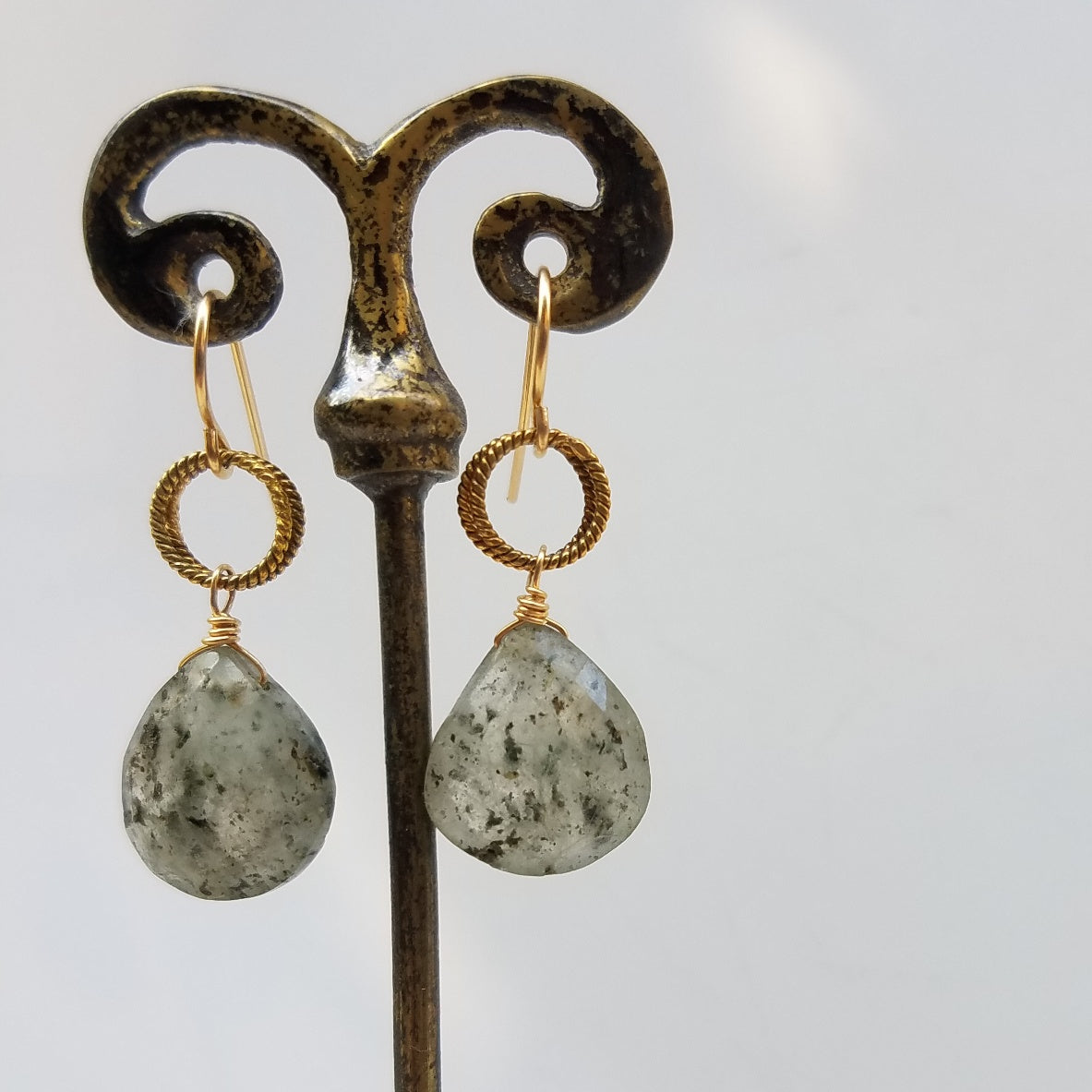 Green specs earrings, handcrafted by Antiqua Jewelry