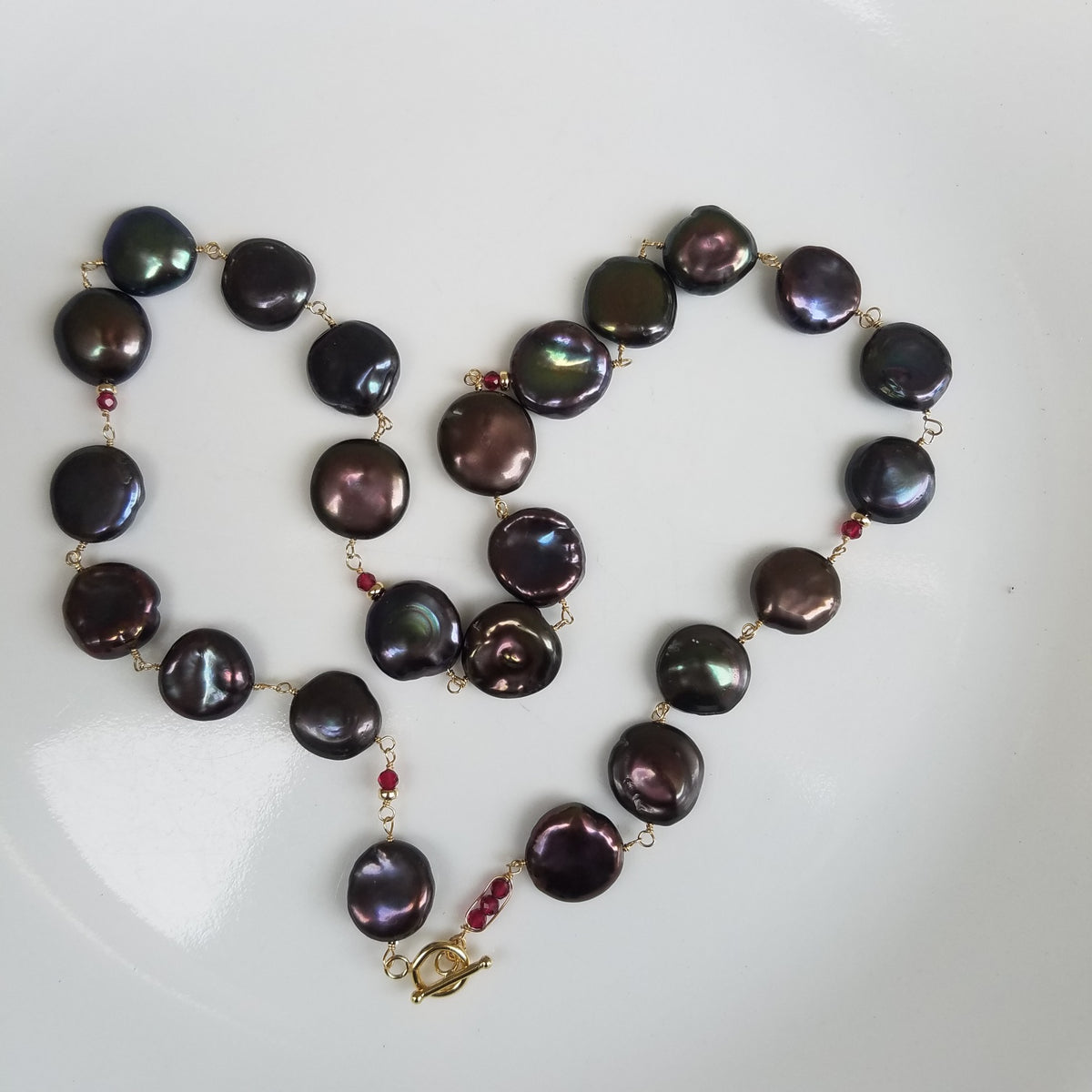 Dark night pearls necklace/bracelet in white, handcrafted by Antiqua Jewelry