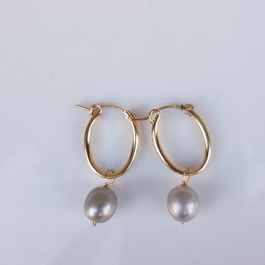Classic Pearl hoops earrings in white, handcrafted by Antiqua Jewelry