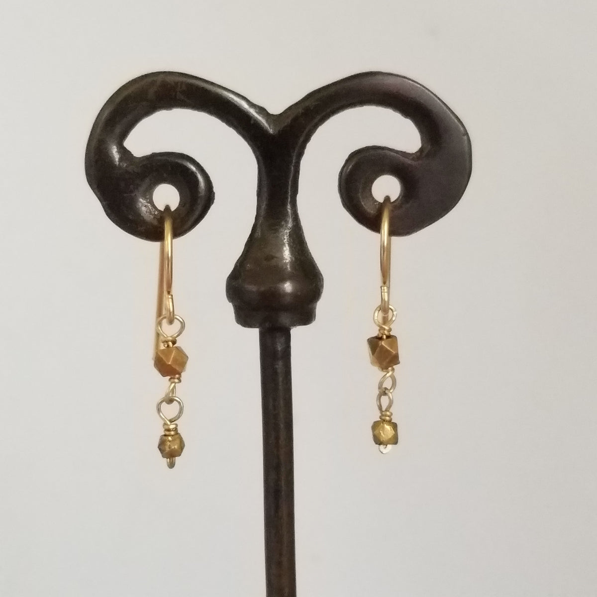 Golden beads earrings, handcrafted by Antiqua Jewelry