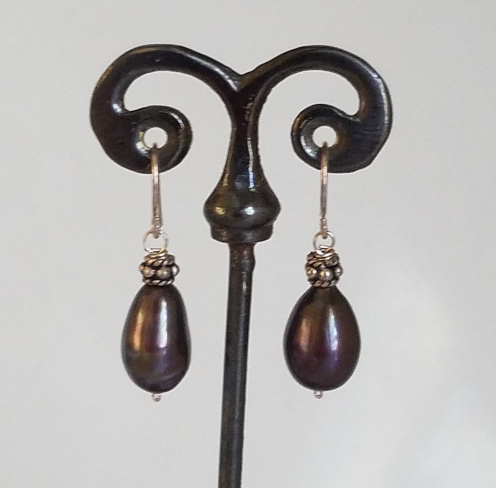 Brown oval pearl earrings, handcrafted by Antiqua Jewelry
