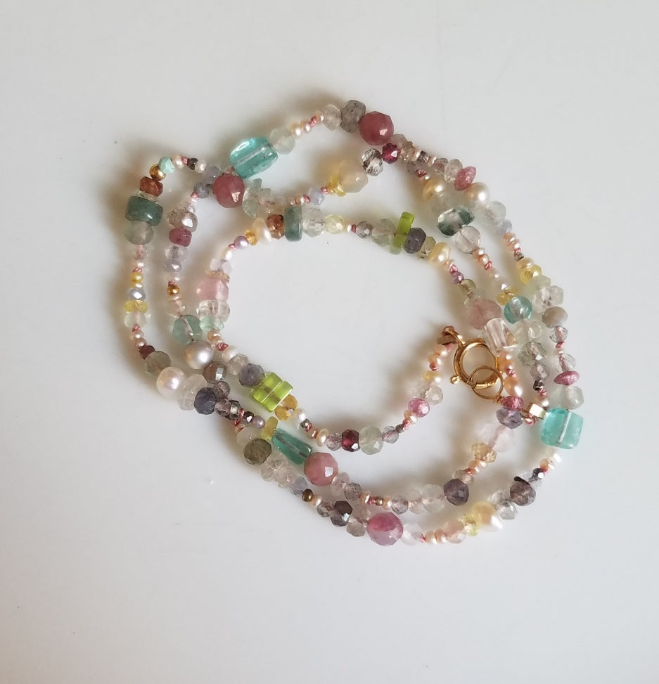 Cheerful string of gems necklace, handcrafted by Antiqua Jewelry