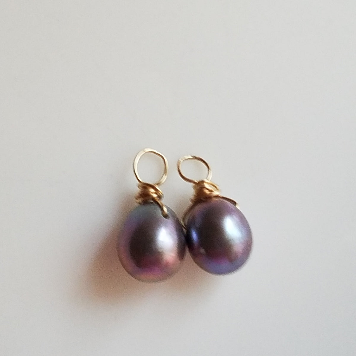 Blue pearls charms for hoop earrings, handcrafted by Antiqua Jewelry