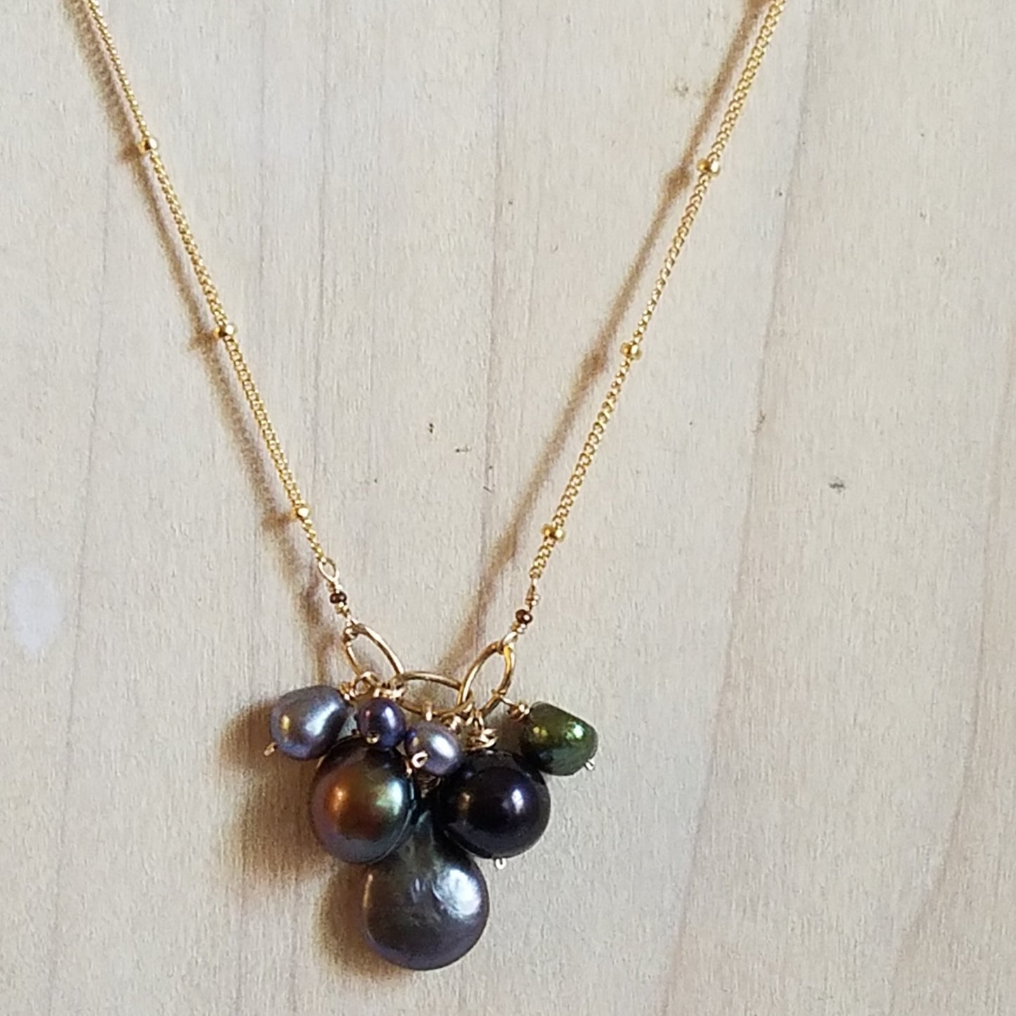 Pearls of night necklace in white, handcrafted by Antiqua Jewelry