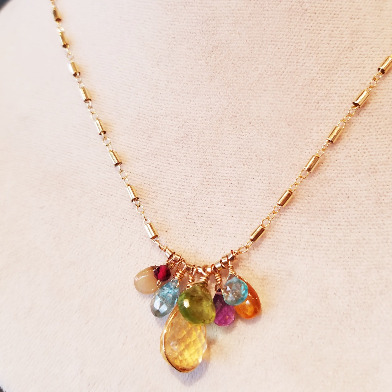 Gemming necklace, handcrafted by Antiqua Jewelry